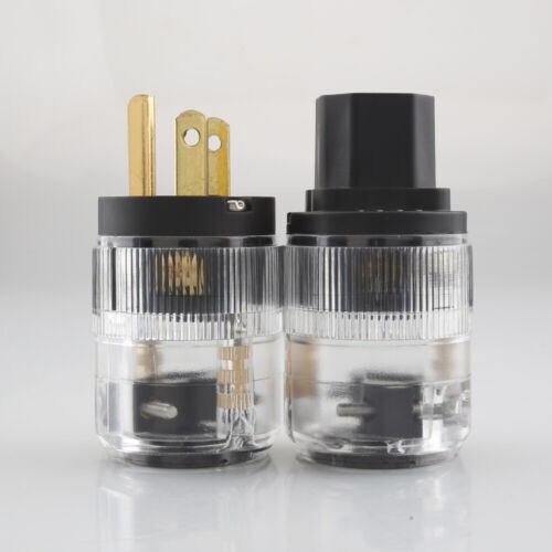 Pair Hifi gold-plated audio grade US AC male plug IEC female cable connector-image