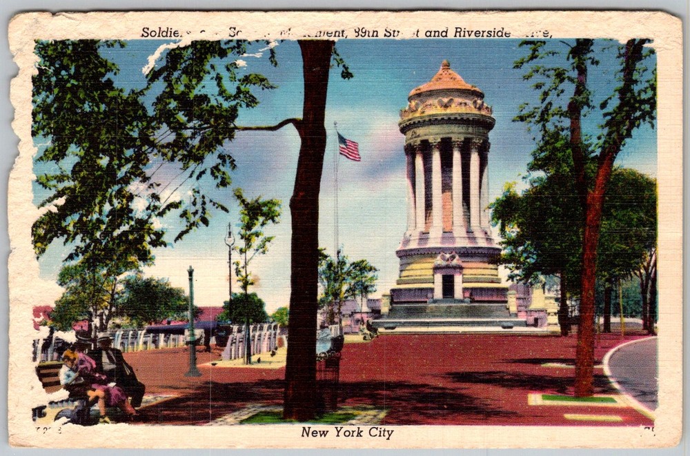 Vtg Linen Postcard Soldiers & Sailors Monument New York, NY 1940s