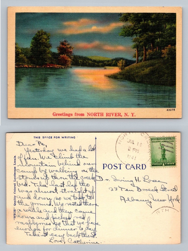 North River, New York, Scenic River Sunset Landscape Old Vintage c1941 Postcard