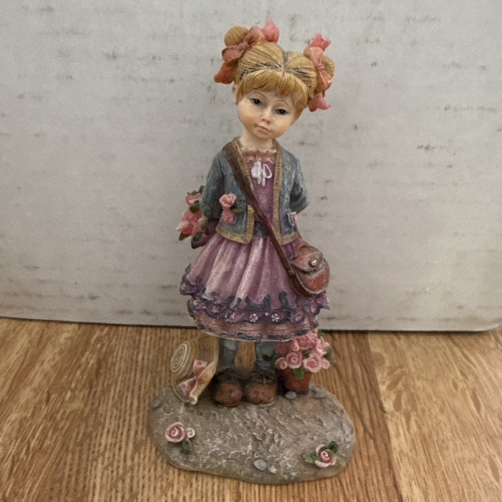 Girl Resin Figurine Multicolor Flower Pattern Painted Hand Painted Sculpture