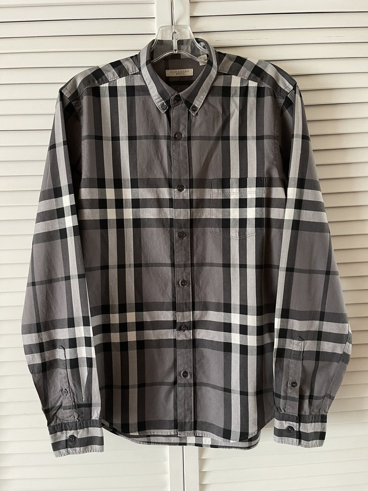 Burberry Brit Mens  Gray Check Long Sleeve Button Down Shirt M