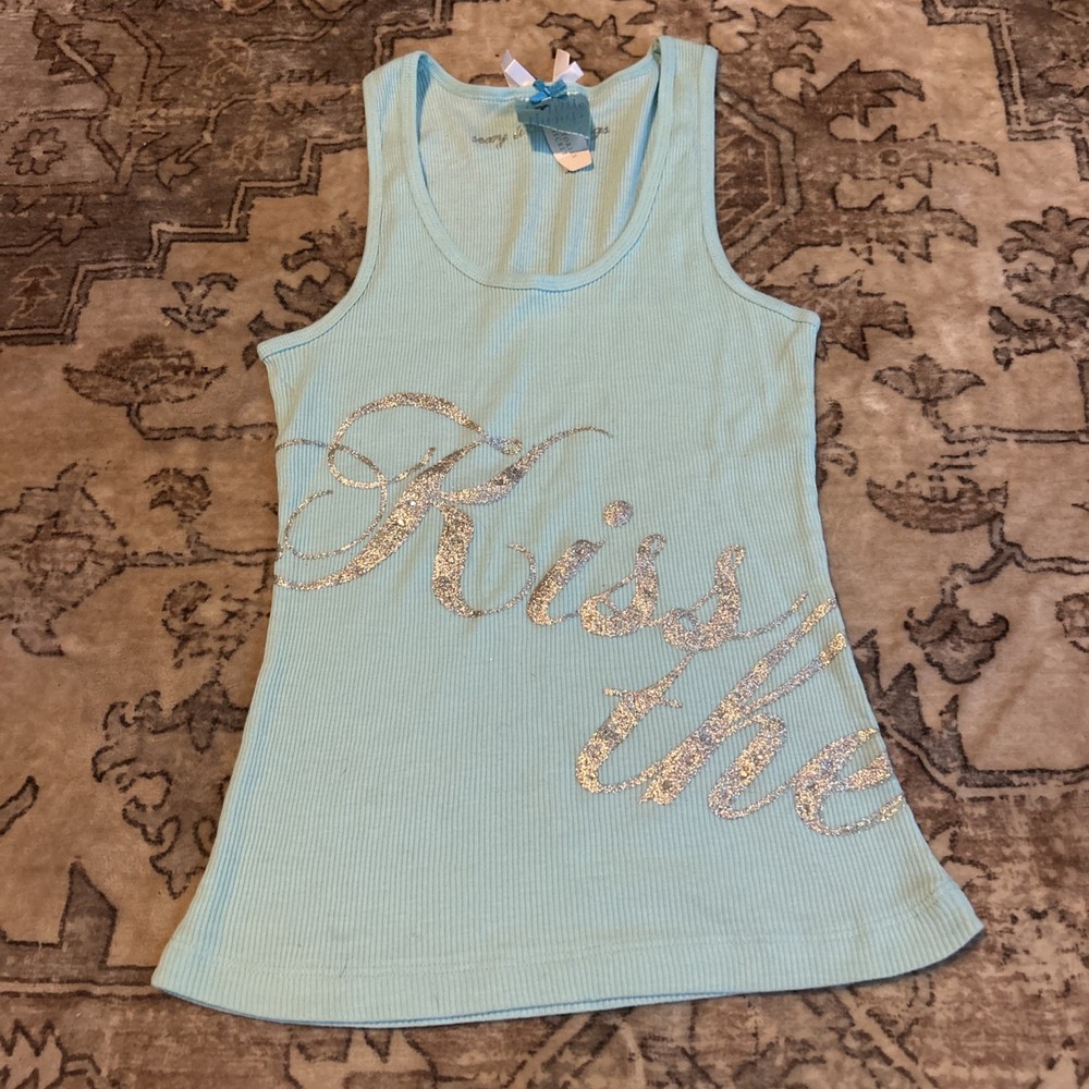 Victoria's Secret Sexy Little Things KISS THE BRIDE Bling Blue Tank Top S