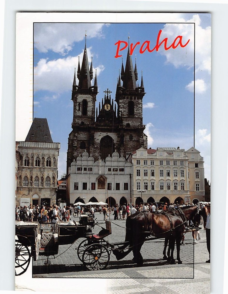 Postcard Tyn Church Old Town Square in Prague Czech Republic