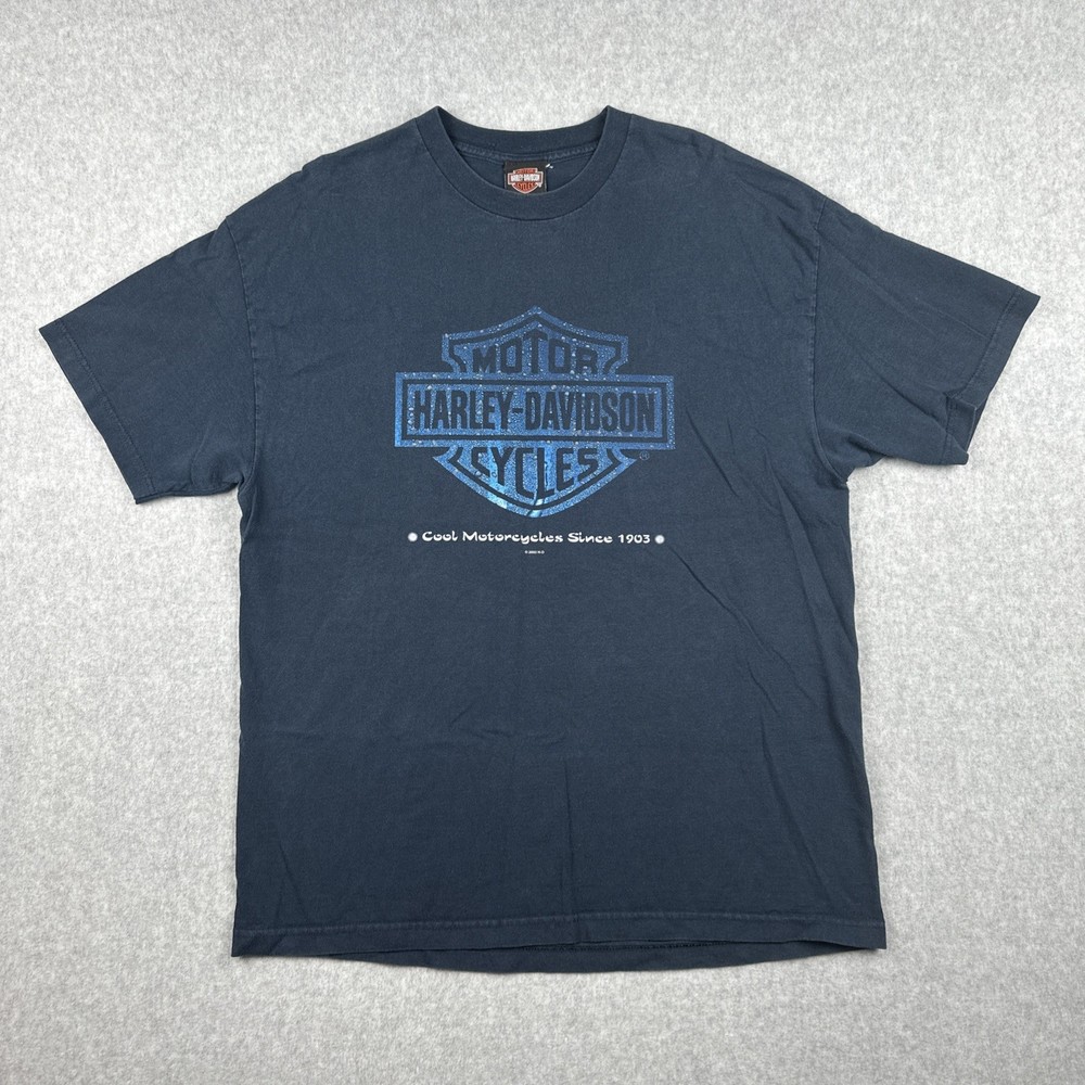 Vintage Harley-Davidson Men’s XL Blue Shirt 2003 Y2K Graphic Print Double Sided