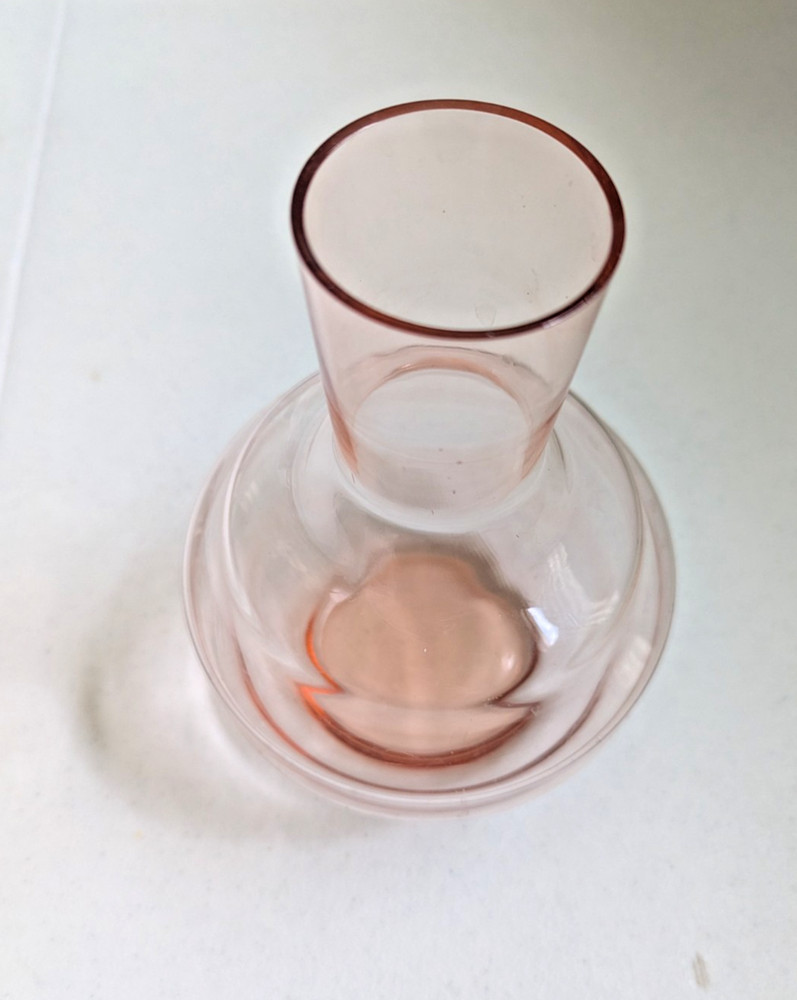 Vintage Tumble Up Bedside Water Carafe, Pink Glass, 6-1/2