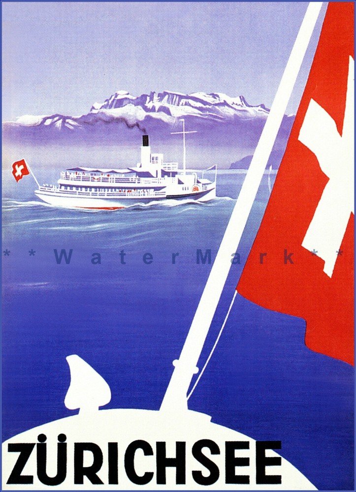 Switzerland Lake Zurich 1935 Zurichsee Vintage Poster Print Retro Travel  Art