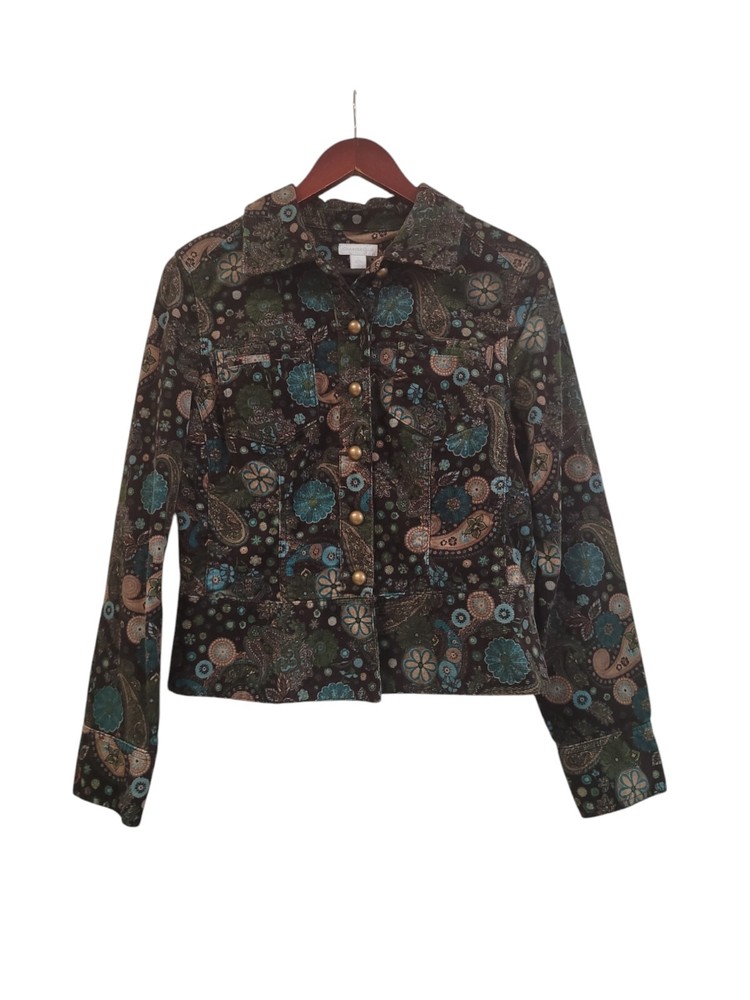 Vintage Charter Club Boho Paisley Corduroy Crop Button Up Jacket Small EUC