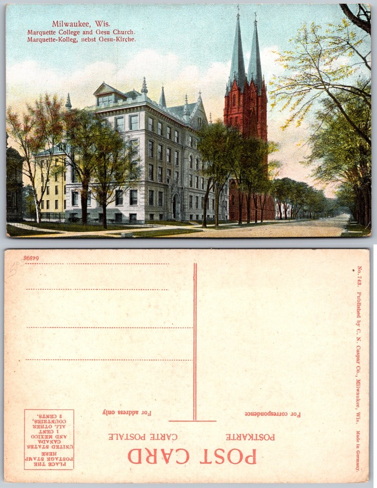 Marquette College Gesu Church Milwaukee WI Postcard