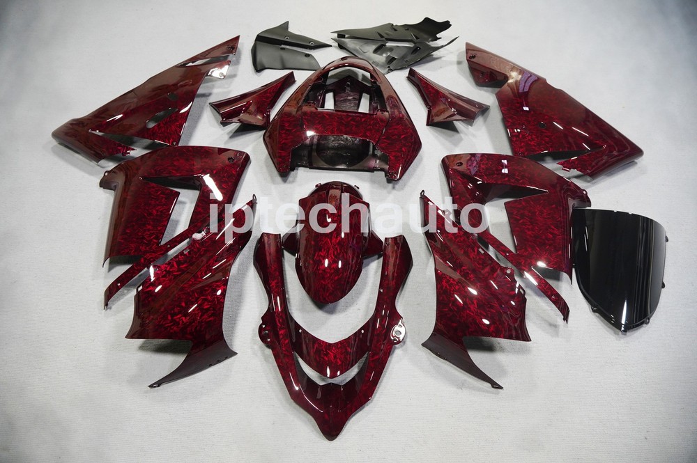 Red Forged Carbon Fiber Paint Fairing Kit For Kawasaki Ninja ZX-10R 2004-2005 US