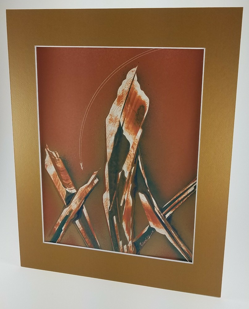 Surreal Signed Mountain art by Jason Girard with mat board and backing board.