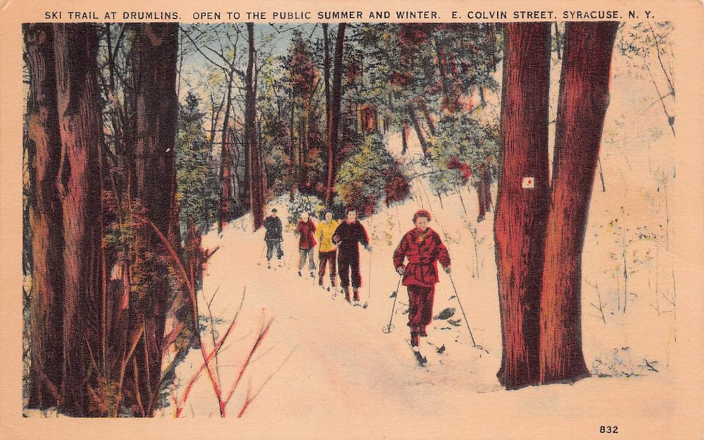 Syracuse NY Drumlins Home University Campus Winter Golf Course Vtg Postcard C29