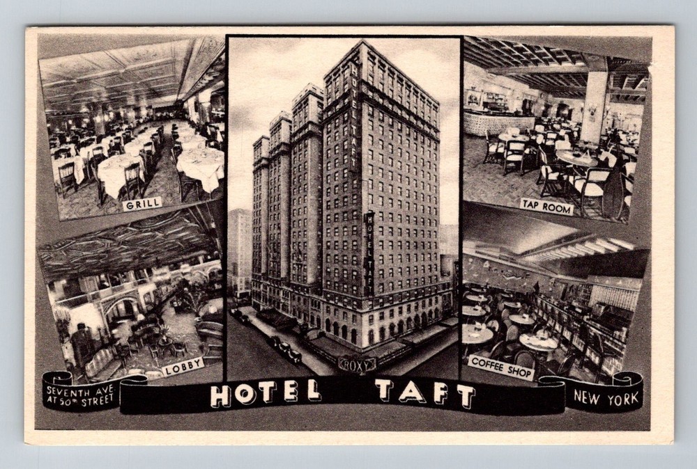 New York City NY, Hotel Taft Times Square Lobby and Grill Vintage Postcard