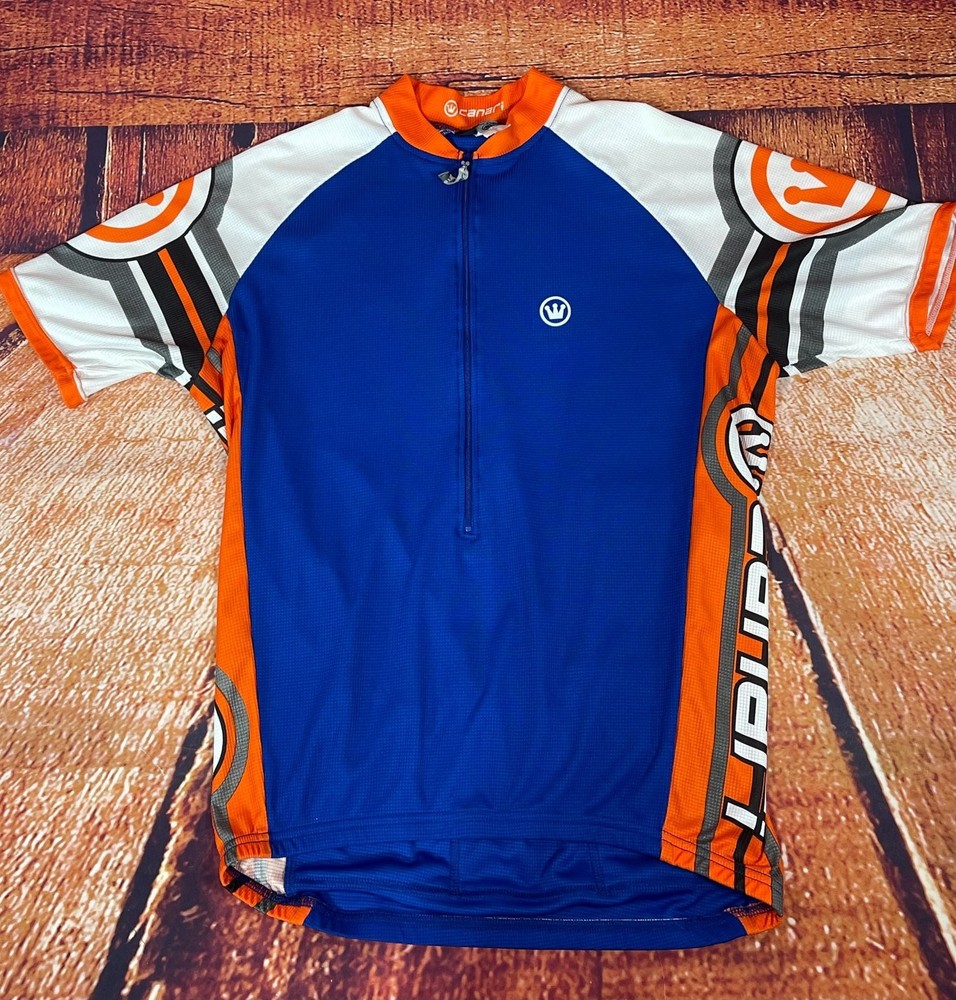 Canari Men's Short Sleeve Cycling Jersey Blue Orange Size Large
