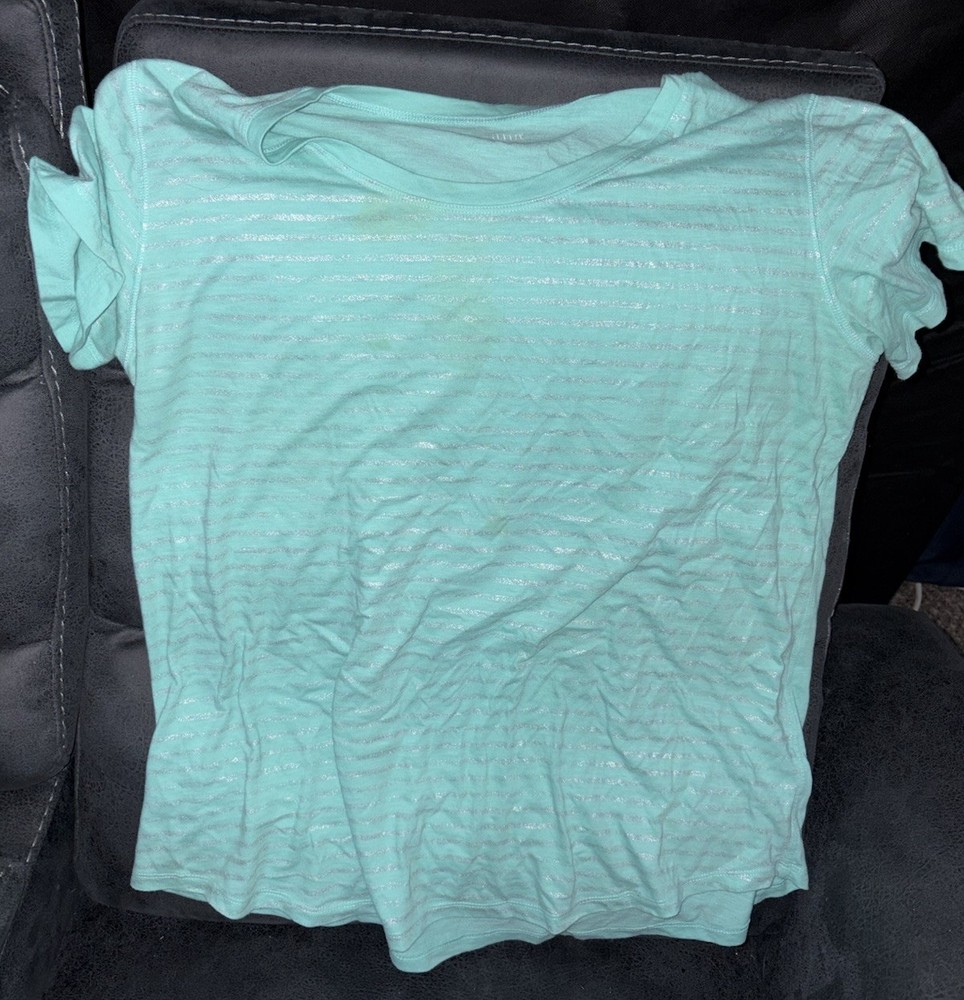 a.n.a Women's Blue Solid Knit Glitter Round Neck Short Sleeve T-Shirt XL