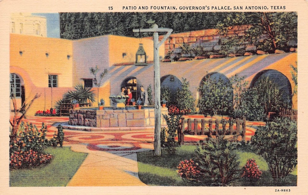 San Antonio TX-Texas, Patio And Fountain, Governor's Palace Vtg Postcard C45