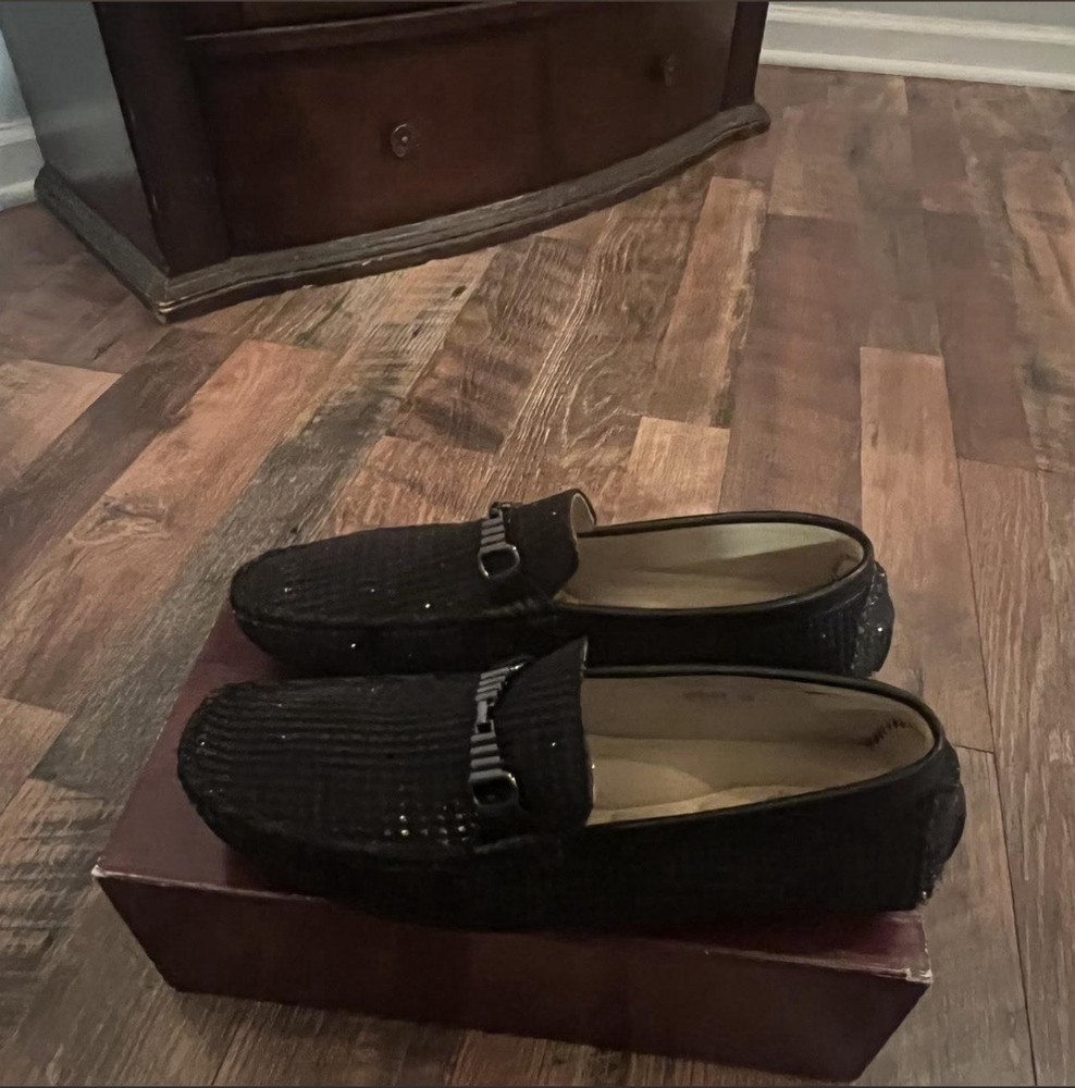 Men's Black Dress Loafers Slip On with Metal Bit Square Toe Size 12 MU-84