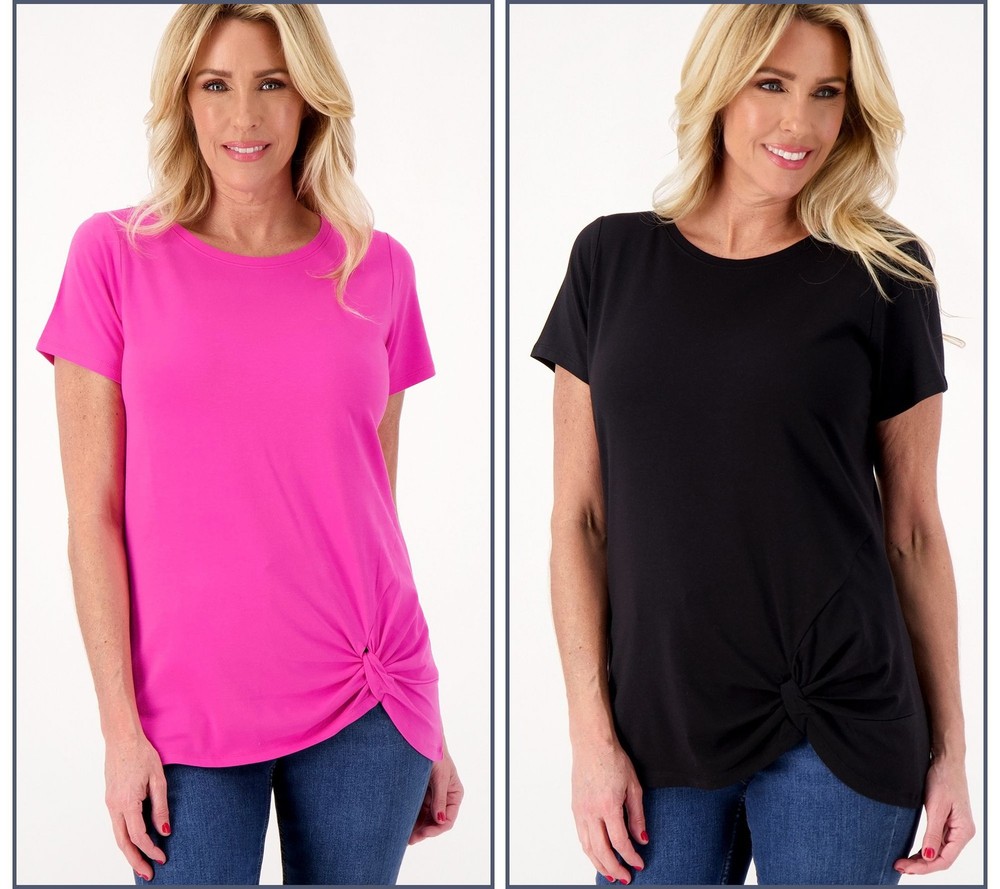 Belle by Kim Gravel Women's Top Sz S Primabelle Knit Twist Hem Tops Pink A594936