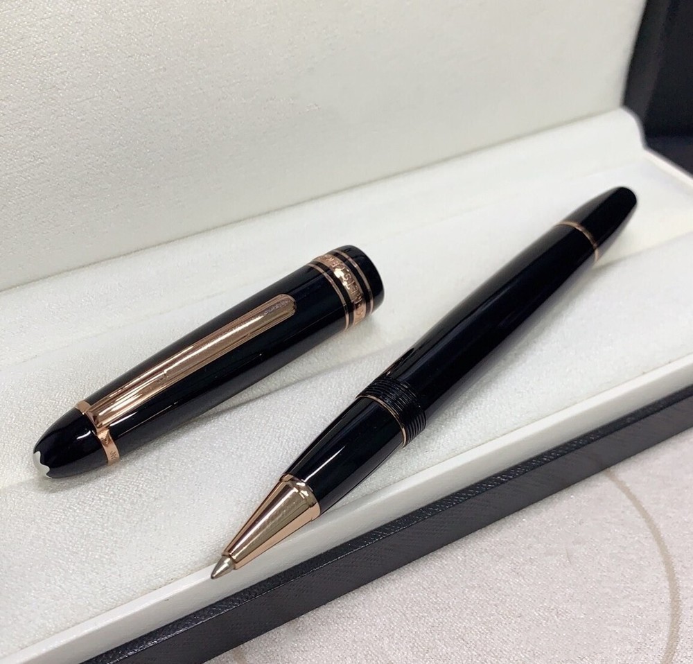 Deluxe Series Bright Black Color - Rose Gold Clip 0.7mm Rollerball Pen No Box