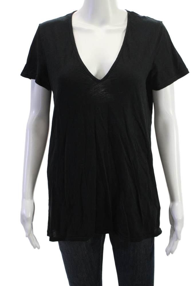 Standard James Perse Women Black Basic V-Neck Short Sleeve T-Shirt Cotton Size 3Free Shipping in US $100+ Orders | $6.95 Orders Below