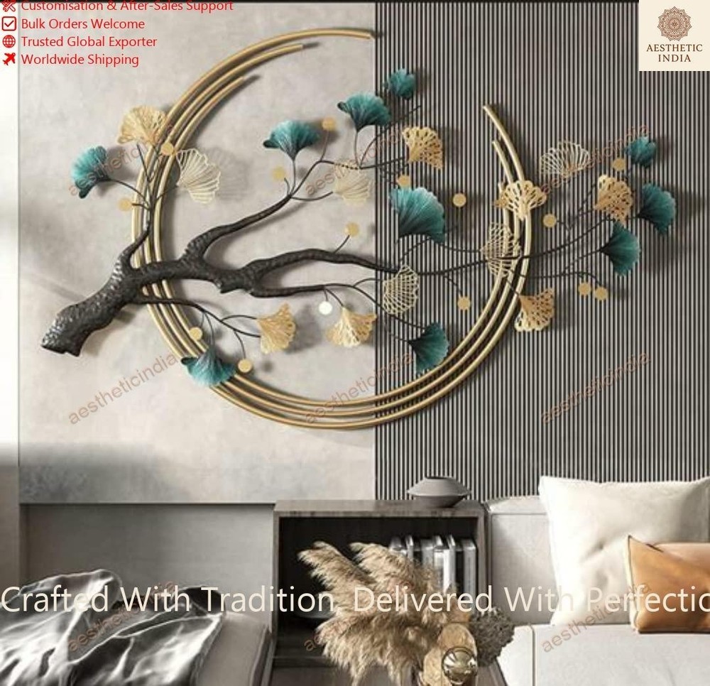 Ginkgo Tree Leaf Metal Wall Art Decorations|Modern Luxury Metal Wall Nature Art