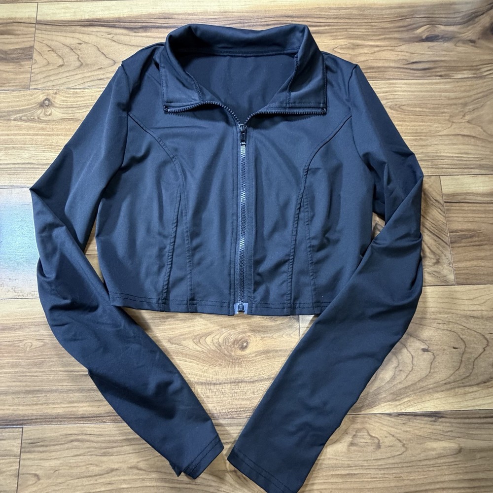 SHEIN Women's Black Cropped Jacket Full Zip Athletic Fit M