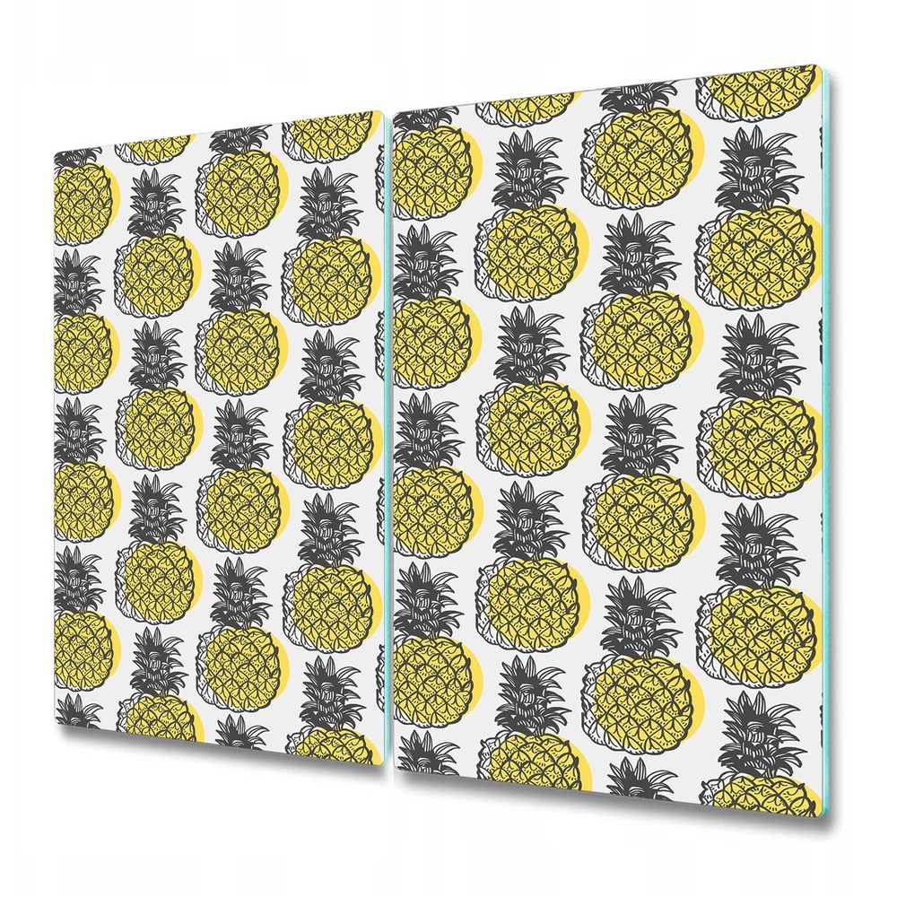 Glass Cutting Board Worktop Saver grey Pineapple Flowers | Tropical | 2x30x52