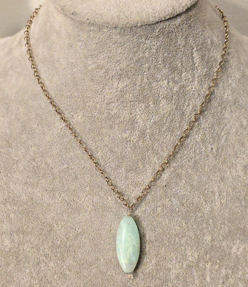 14K Gold Filled Round Link Chain Oval Chrysoprase Bead Pendant Necklace