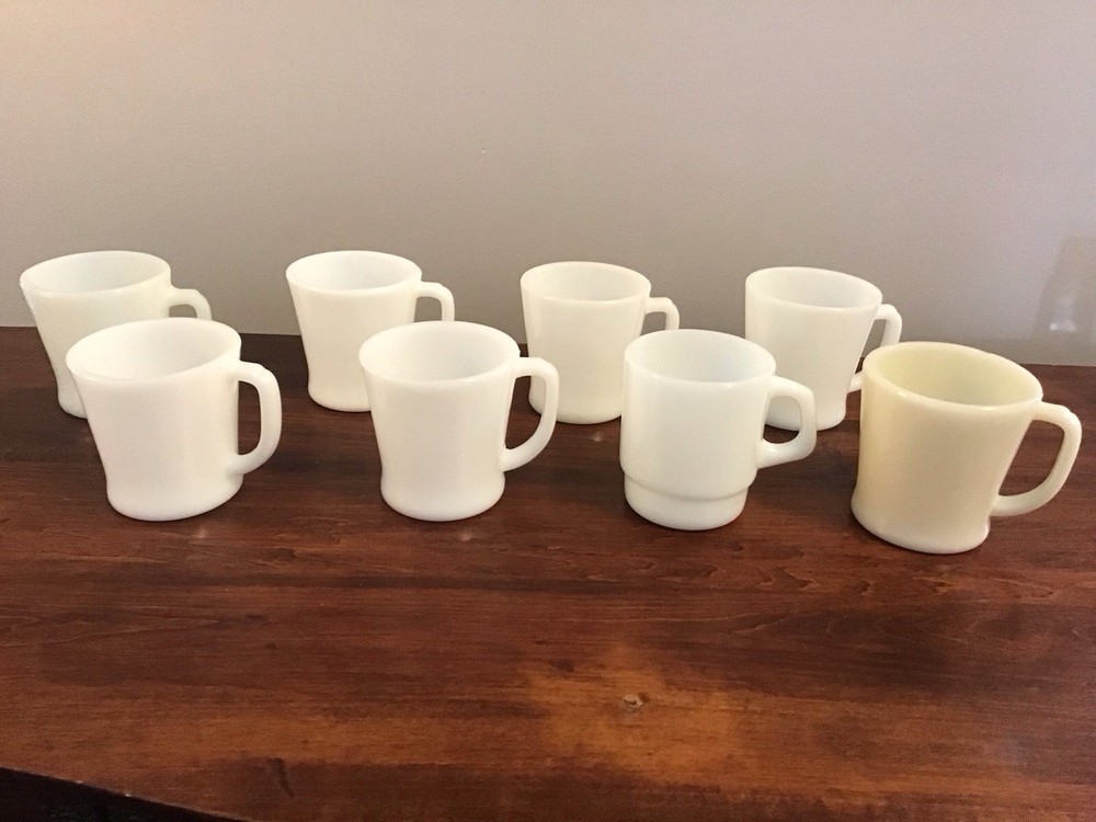 Lot 8 White Milk Glass Mug Fire King Anchor Hocking D Handle