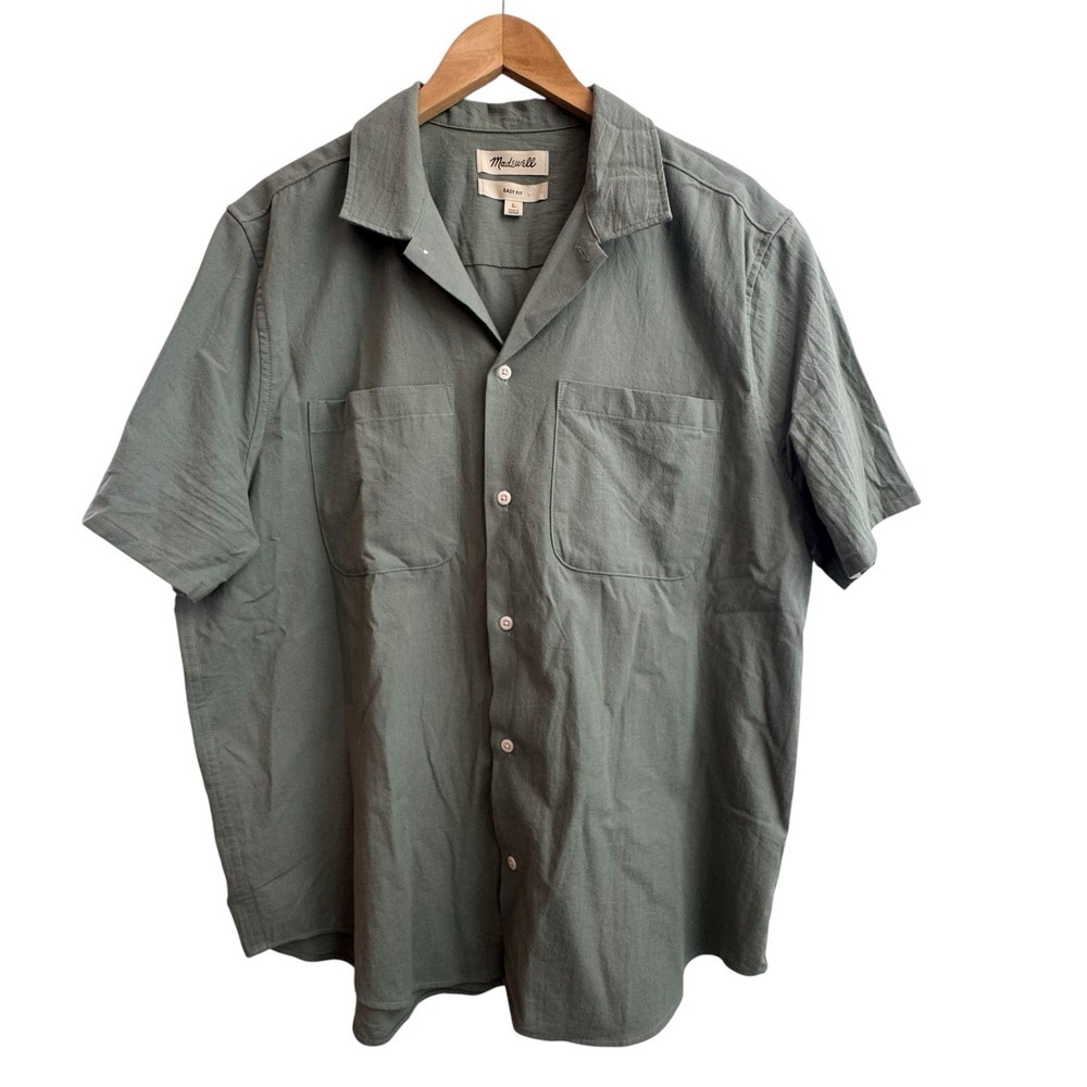 Madewell men's Crinkle Cotton Easy Fit Short-Sleeve Shirt in Willow Green Large