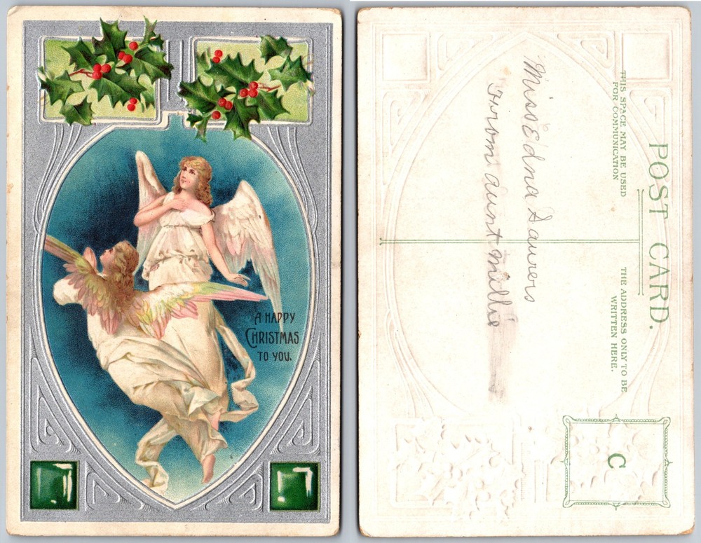 Angel Holly Christmas Postcard