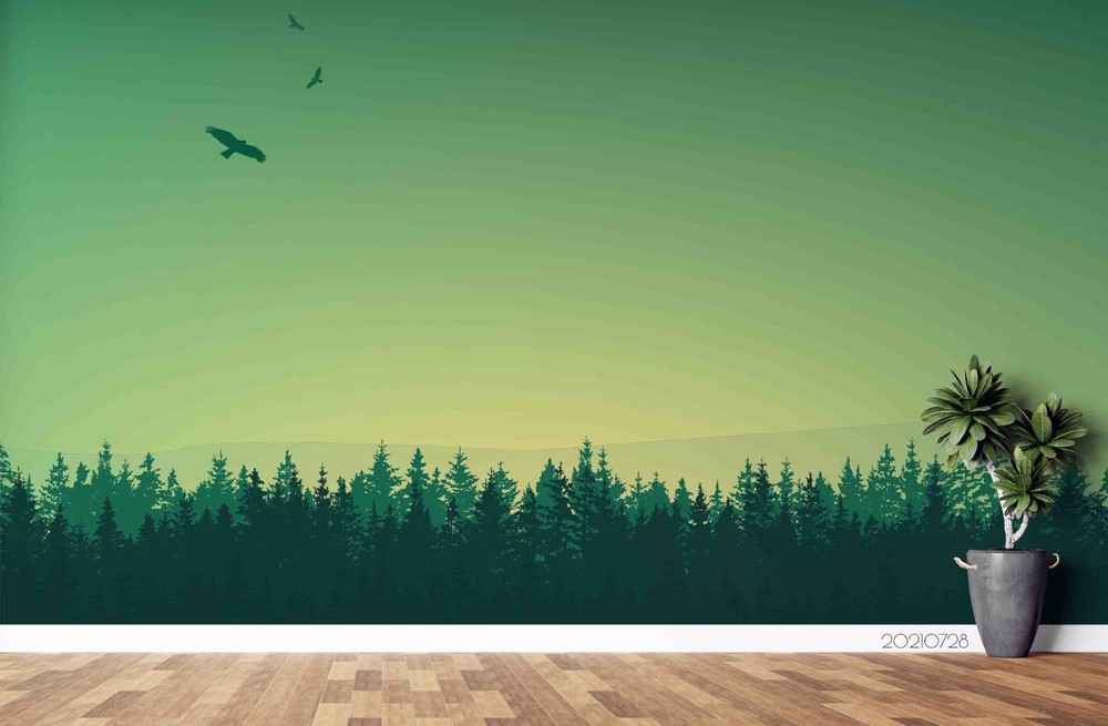 3D Abstract Forest Bird Watercolor Wall Murals Wallpaper Murals Wall Sticker-image