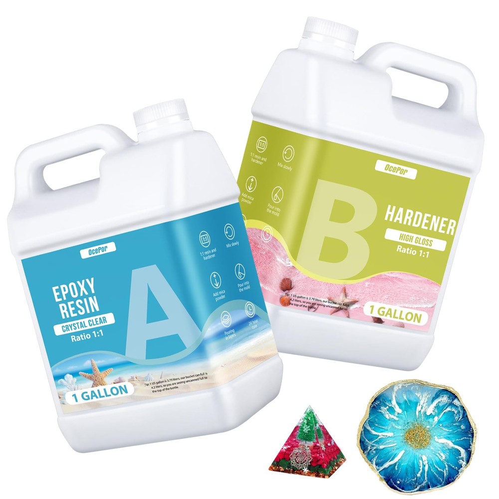 Epoxy Resin-2 Gallon, Crystal Clear Epoxy Resin Kit, No Yellowing No Bubble A...