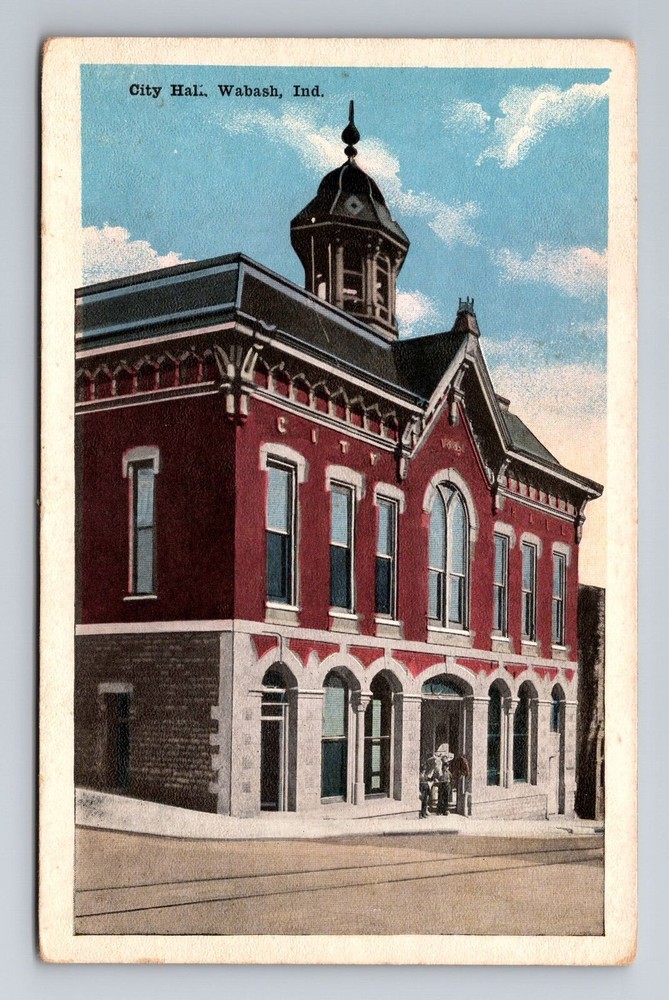 Wabash IN-Indiana, City Hall, Antique Vintage Souvenir Postcard