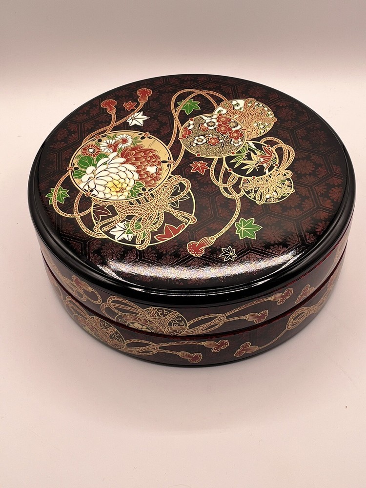 Vintage Japanese Otagiri Hand Crafted Lacquerware Stackable Trinket Box In Box