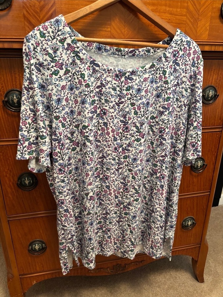 J. Jill Cute Purple Floral 3/4 Sleeve T-Shirt Size Xtra Large