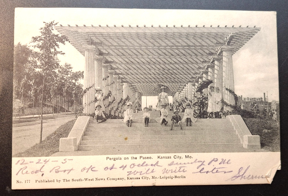 Kansas City MO Pergola on the Paseo w/ People Postcard 1905