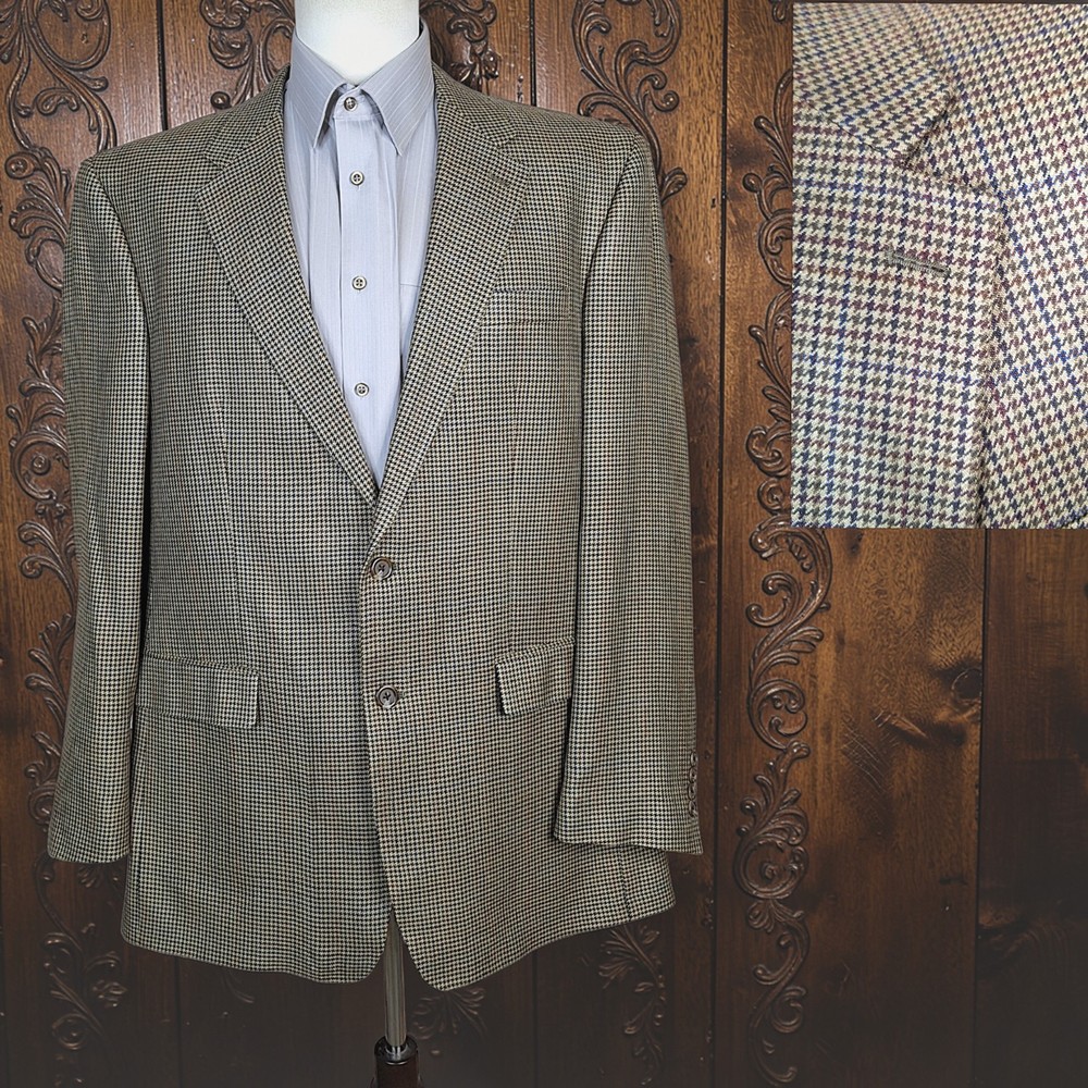 Chaps Silk Sport Coat Mens 44L Multicolor Houndstooth single Vented