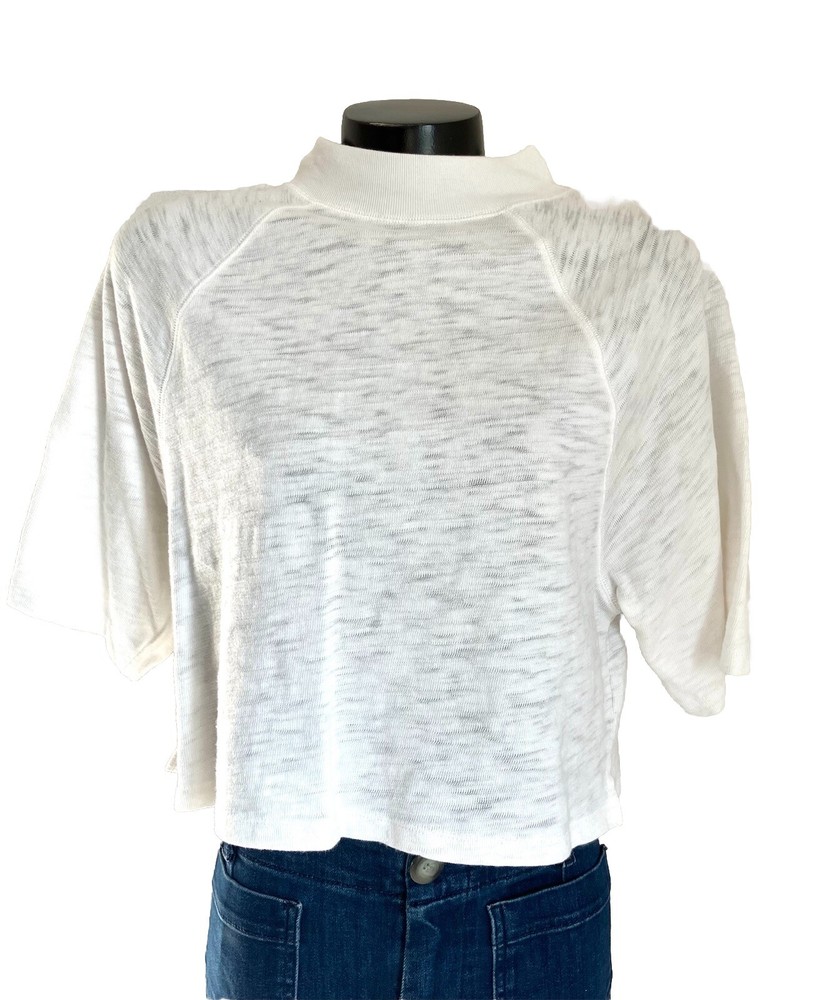 UT Mockneck Oversized White Split-Sides Blouse Top Simple Comfortable Cute Small