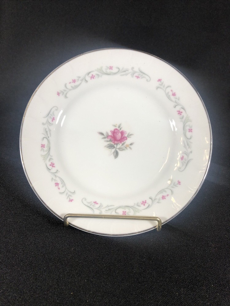 Royal Swirl Fine China bread plate Rose grey w/ silver trim Japan 6 3/8
