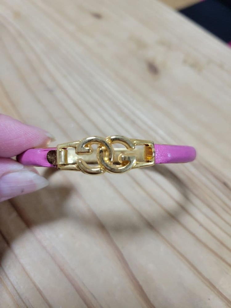 Gucci 24kt Interlocking G Bangle Bracelet GG Pink Snakeskin Cover GP Vintage