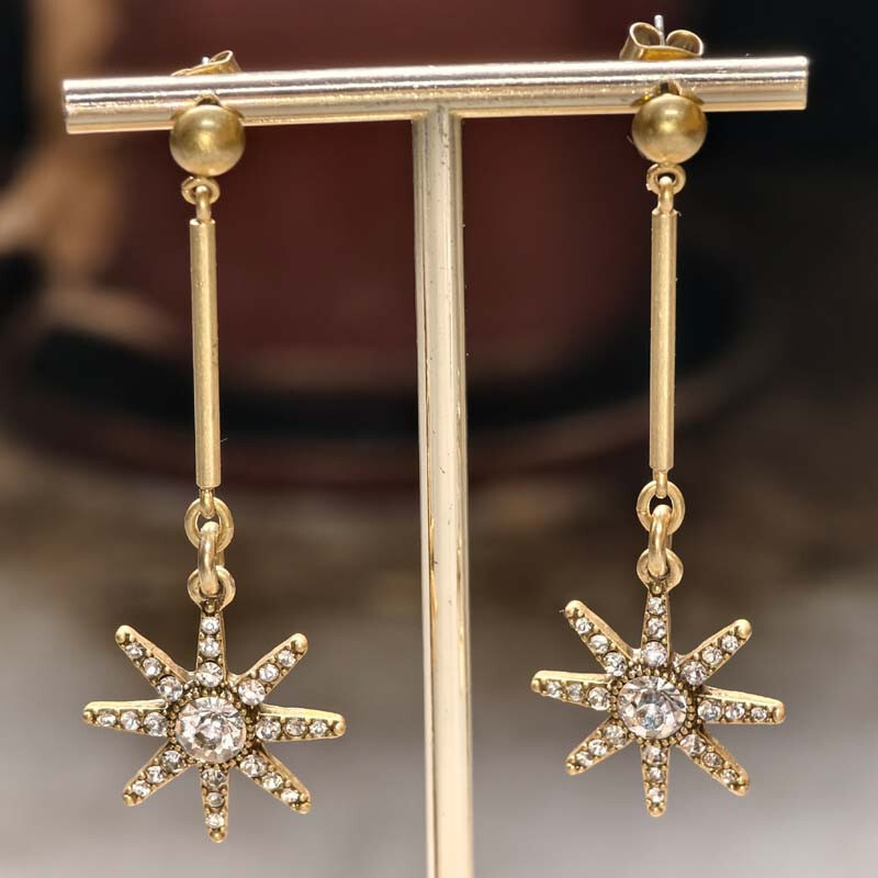 Jcrew Rhinestone Star Drop Earrings Retro Party Jewelry Gift for Women