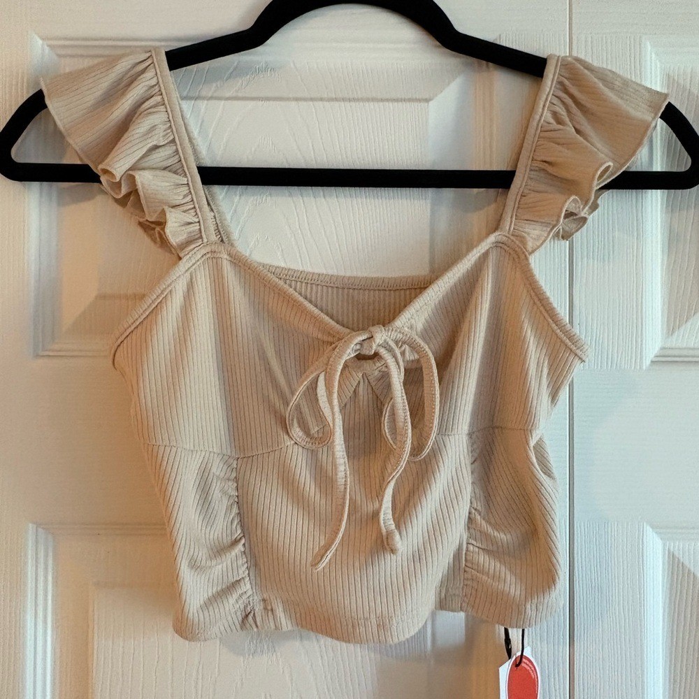 Cider Cream Ruffle Strap Tank Top | Crop NEW WITH TAG