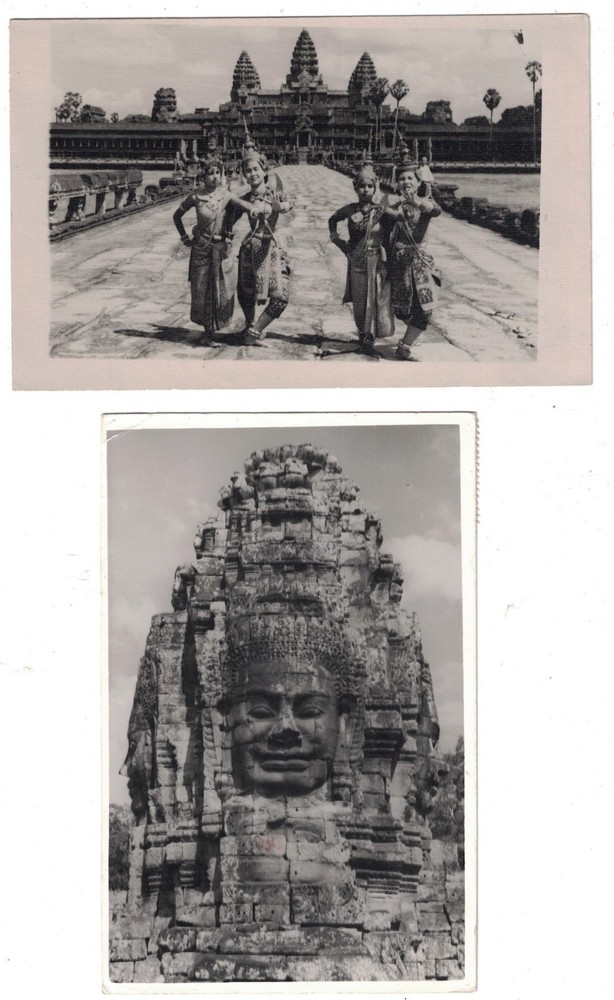 2 1960 Rppc Real Photo Angkor Wat Cambodia Native Dancers & Face On Temple