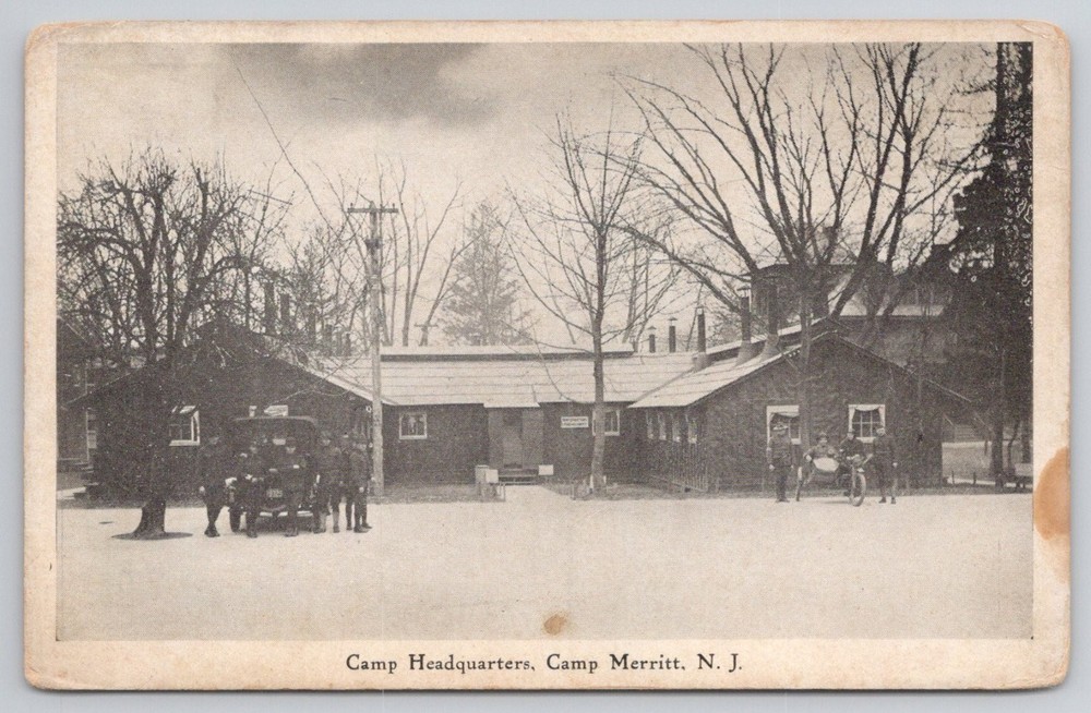 WWI Camp Merritt NJ Headquarters Soldiers Hament-Romans Postcard