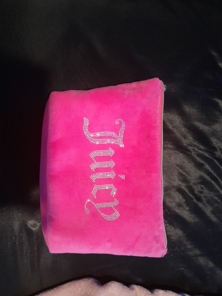 New! Juicy Couture Makeup Bag Velour Pink Rhinestone + 1 Travel Toiletry Bottle