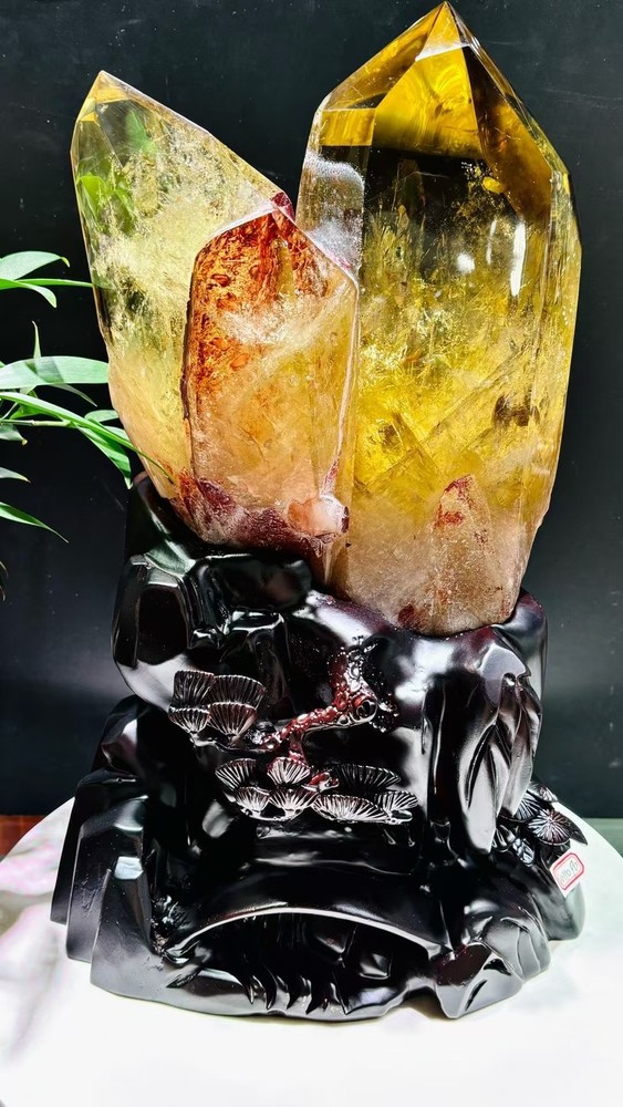24.2LB Natural Citrine Quartz Obelisk Crystal Wand with Stand for Healing Decor