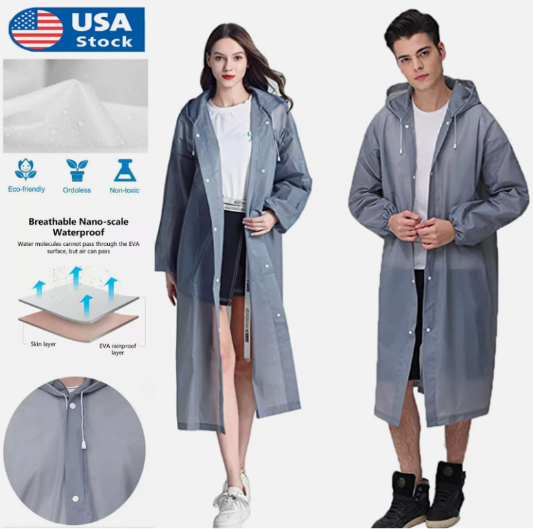 Men/Women Waterproof Long Raincoat Rain Coat Hooded Trench Jacket Outdoor Hiking
