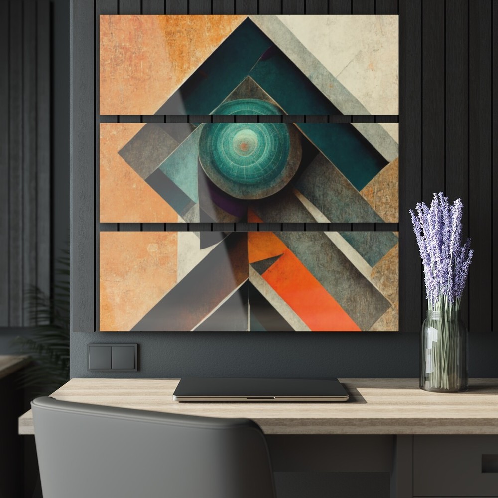 Abstract Geometric Portal Square Circle Acrylic Triptych Wall Art-image