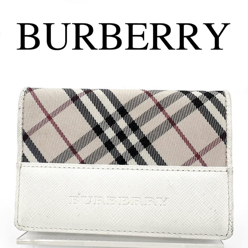 BURBERRY Nova check leather card case in white beige