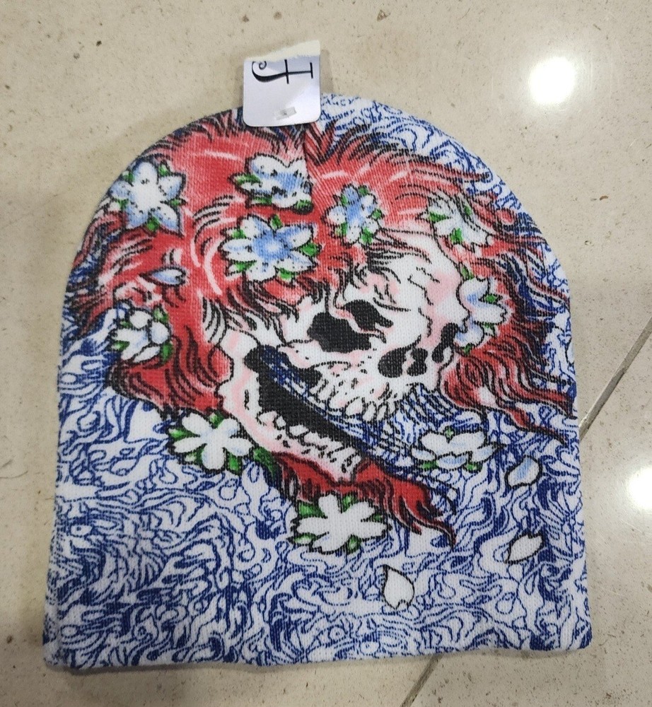 Vintage Knitted Skull Beanie Avant Garde Red Haired Death Design